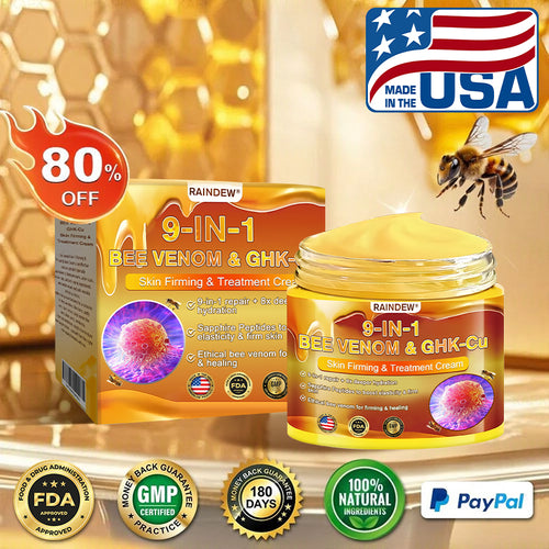 【Official Shop】RAINDEW® 9-IN-1 BEE VENOM & GHK-Cu Skin Firming & Treatment Cream Anti-aging, Hydrating, Skin Repair, Even Tone, Acne and Dark Spot Treatment, Wart and Mole Removal, Psoriasis Relief