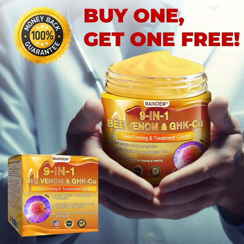 【Official Shop】RAINDEW® 9-IN-1 BEE VENOM & GHK-Cu Skin Firming & Treatment Cream Anti-aging, Hydrating, Skin Repair, Even Tone, Acne and Dark Spot Treatment, Wart and Mole Removal, Psoriasis Relief