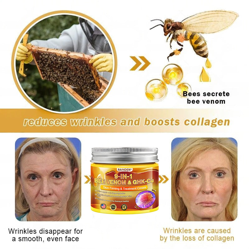 【Official Shop】RAINDEW® 9-IN-1 BEE VENOM & GHK-Cu Skin Firming & Treatment Cream Anti-aging, Hydrating, Skin Repair, Even Tone, Acne and Dark Spot Treatment, Wart and Mole Removal, Psoriasis Relief