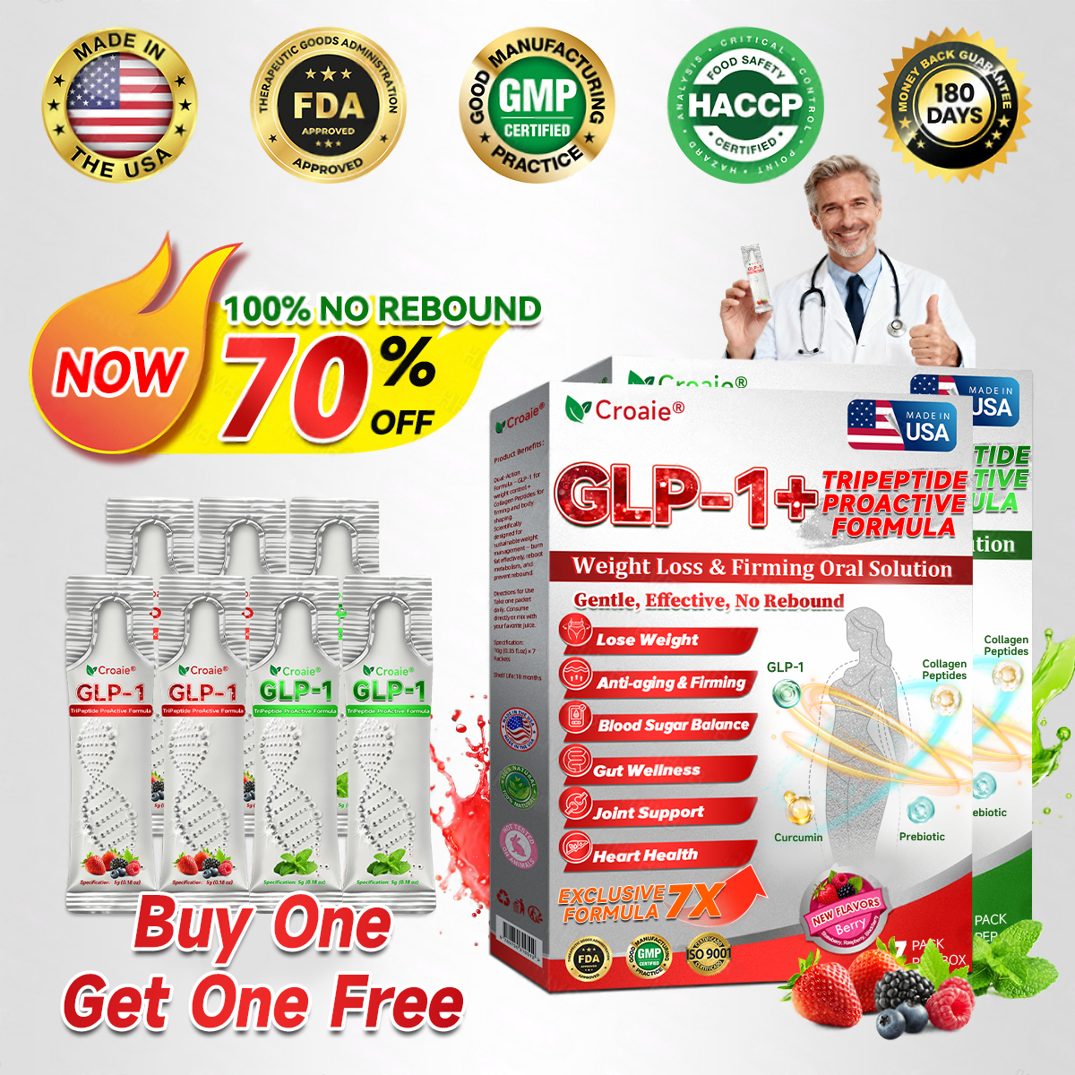 🌱 US Online | Croaie® GLP-1 + Collagen Peptides Weight Loss & Firming Oral Solution 💚💚 obesity, firms skin, cardiovascular disease, diabetes, sleep apnea, joint problems, and more