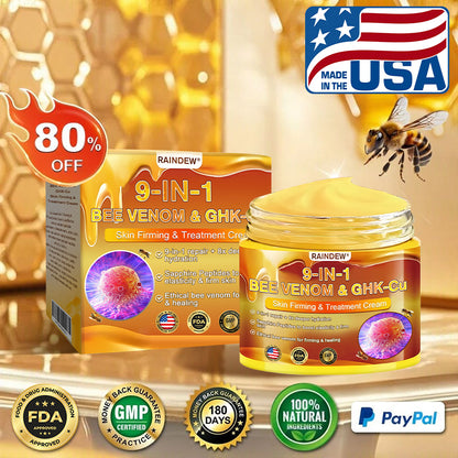 【Official Shop】RAINDEW® 9-IN-1 BEE VENOM & GHK-Cu Skin Firming & Treatment Cream Anti-aging, Hydrating, Skin Repair, Even Tone, Acne and Dark Spot Treatment, Wart and Mole Removal, Psoriasis Relief