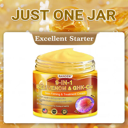 【Official Shop】RAINDEW® 9-IN-1 BEE VENOM & GHK-Cu Skin Firming & Treatment Cream Anti-aging, Hydrating, Skin Repair, Even Tone, Acne and Dark Spot Treatment, Wart and Mole Removal, Psoriasis Relief